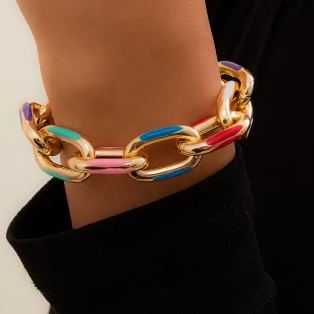 Colorful Gold Chain Necklace and Bracelet Set - Picture 6 of 16